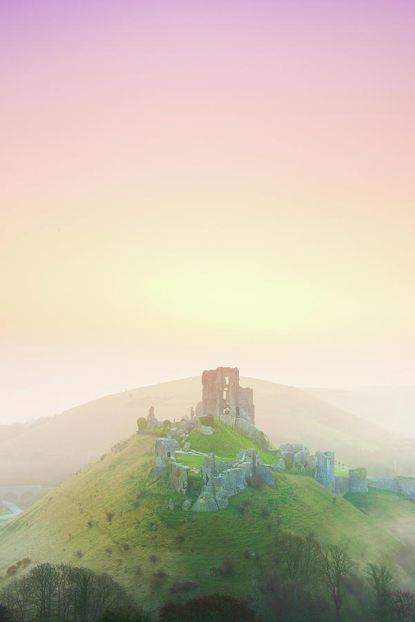 Uk, Dorset, Dawn At Corfe Castle #2 Digital Art by Jordan Banks
