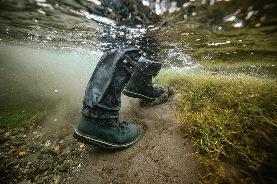 Underwater Photo Of A Fly Fisherman’s Wading Boot On Rocks Photograph