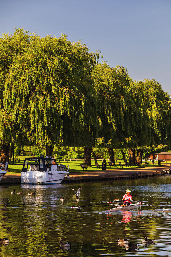 United Kingdom, England, West Midlands, Great Britain, British Isles, Warwickshire, Stratford-upon-avon, People Kayaking In The River Avon On A Sunny Morning #2 Digital Art by Maurizio Rellini