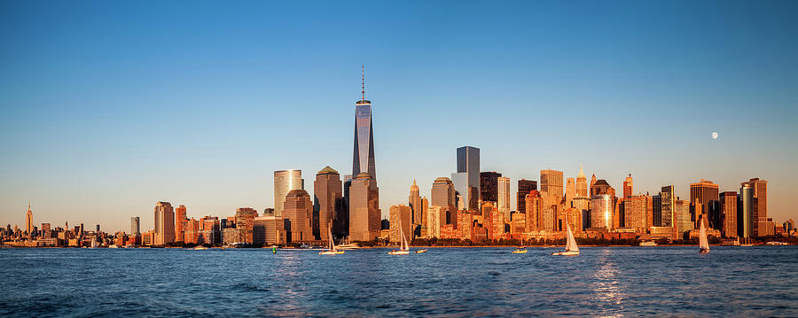 United States, New York City, Manhattan, Lower Manhattan, Lower Manhattan Skyline At Sunset #2 Digital Art by Antonino Bartuccio