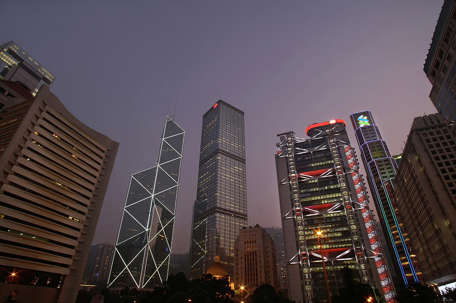 Urban Skyscrapers Lit Up At Night Photograph by Tim Hall - Fine Art America