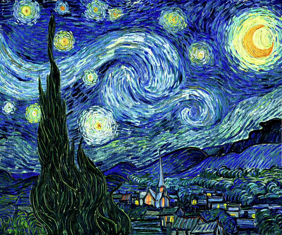 Van Gogh - Glow In The Dark - Starry Night - Vibrant and Painterly Painting by Lori Grimmett