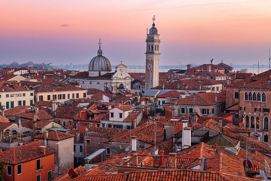 Byzantine Photograph - Venice Italy Rooftop Skyline Towards #2 by Sean Pavone