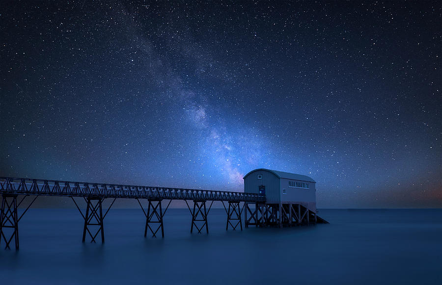 Nature Photograph - Vibrant Milky Way composite image over landscape of long exposur #2 by Matthew Gibson