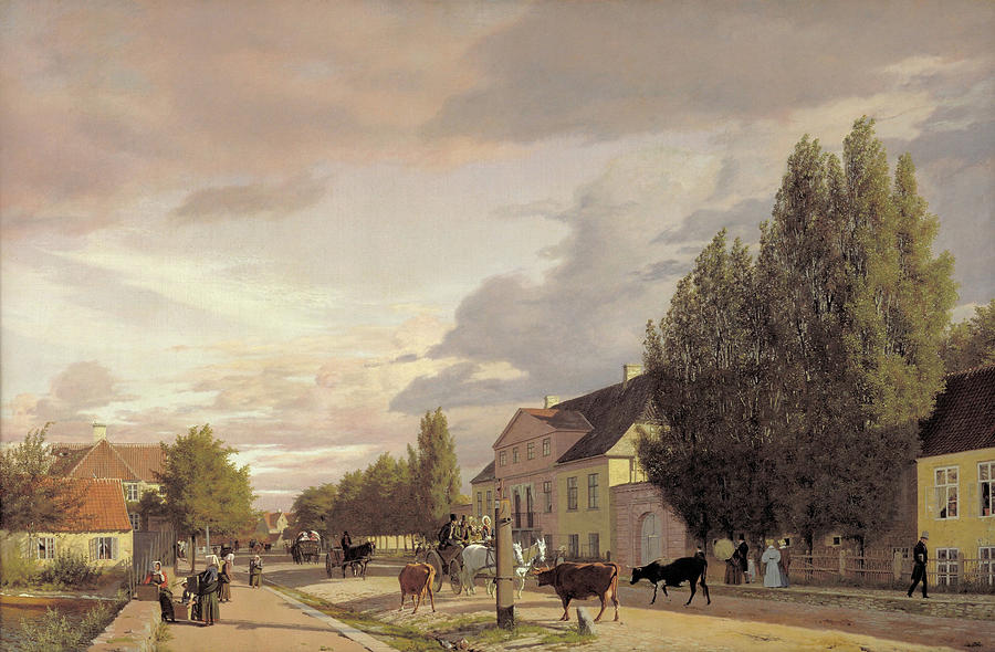 Tree Painting - View of a Street in Osterbro outside Copenhagen, Morning Light #2 by Christen Kobke
