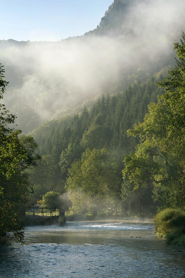 View Of Loue River With Fog Near The Village Of Lods, Franche-comte, France #2 Photograph by Jalag / Sophie Henkelmann