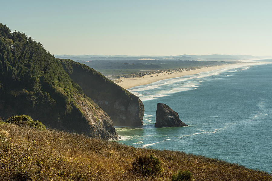 View Of The Beach And The Waterfront From A Curve Of Highway 101 Off The Coast Of Oregon, Usa Photograph