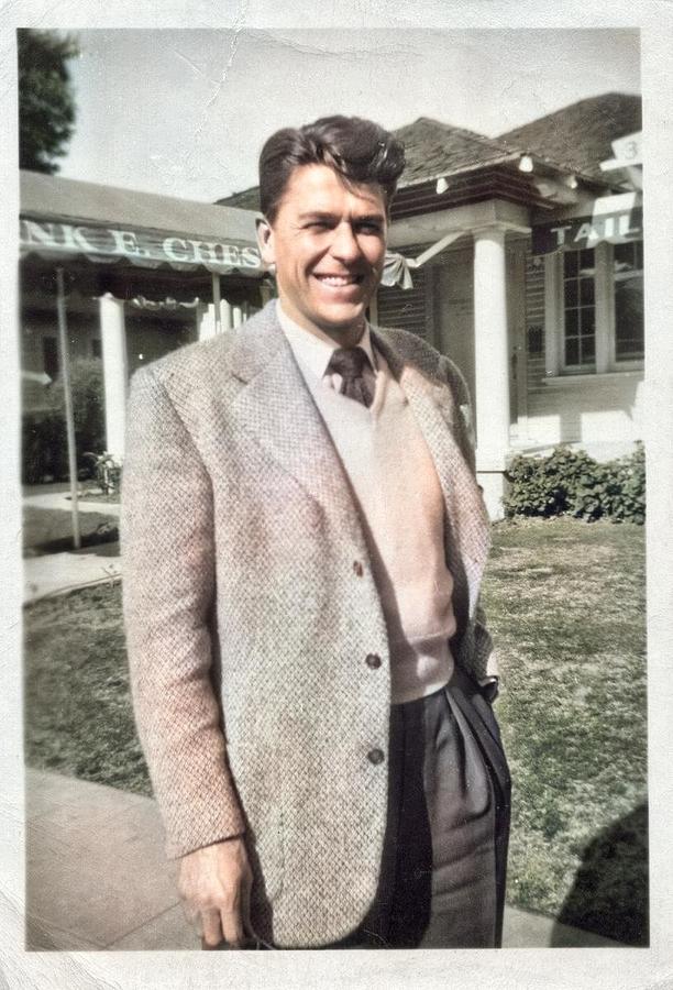Vintage Photo - Ronald Reagan - 056 colorized by Ahmet Asar #2 Painting by Celestial Images