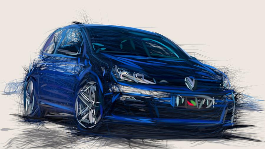 Volkswagen Golf R Draw #2 Digital Art by CarsToon Concept