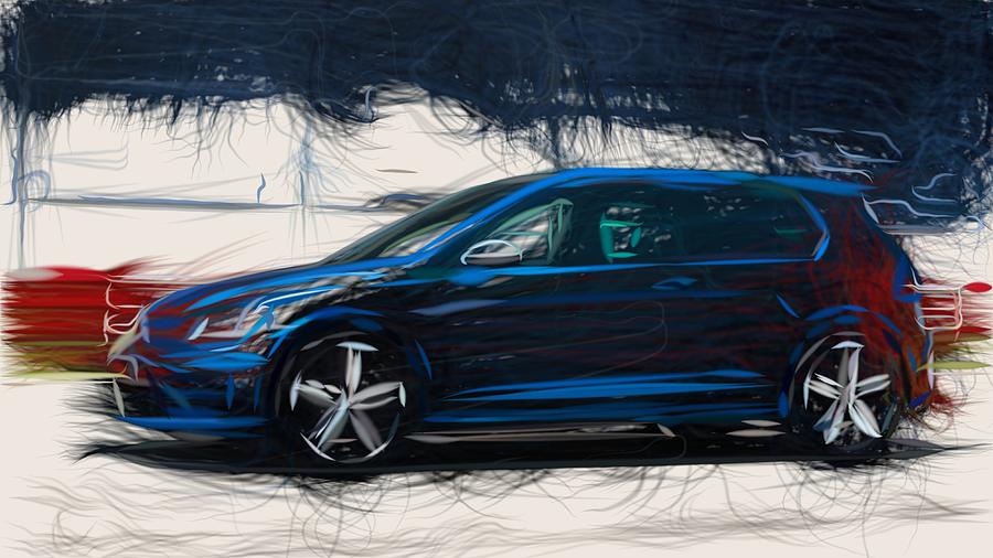 Volkswagen Golf R Drawing #3 Digital Art by CarsToon Concept