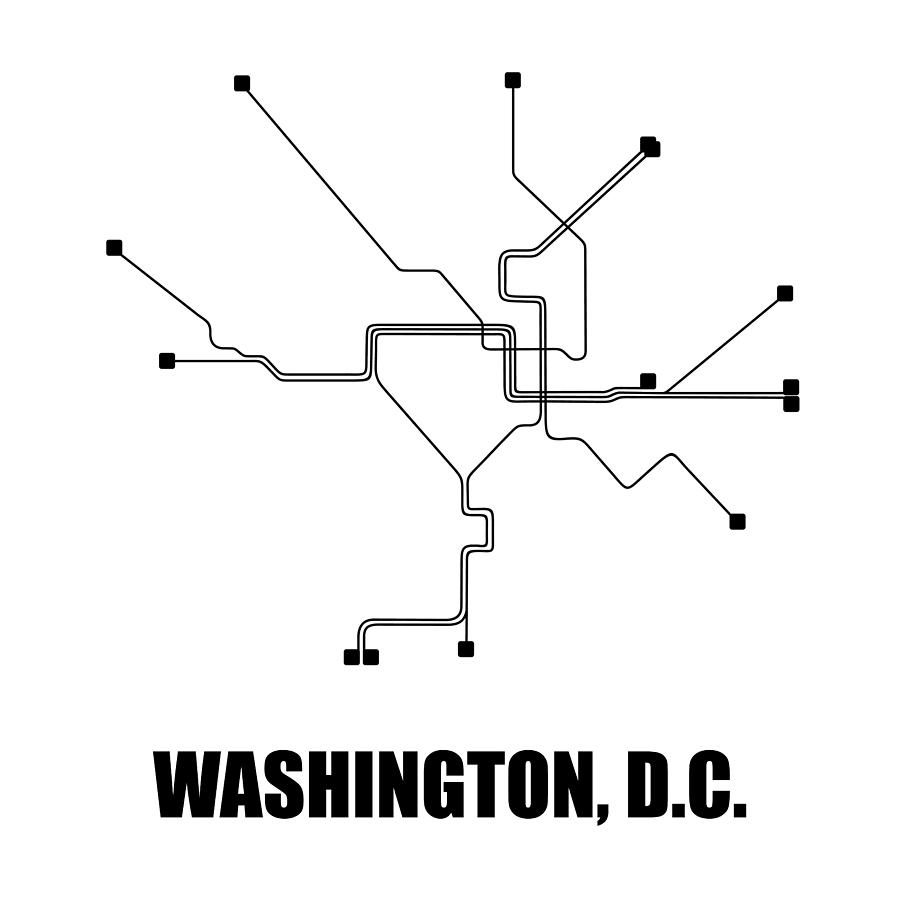 Map Digital Art - Washington DC White Subway Map #2 by Naxart Studio