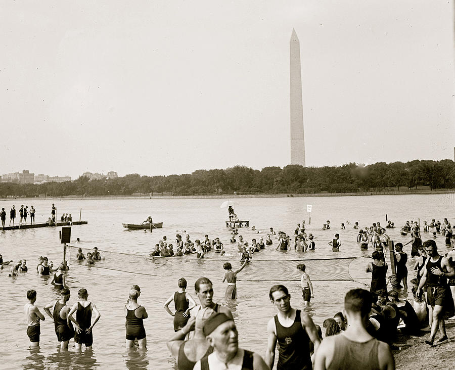 Water Tennis played by citizens in Wasington, DC as they enjpy the tidal basin #2 Painting by 