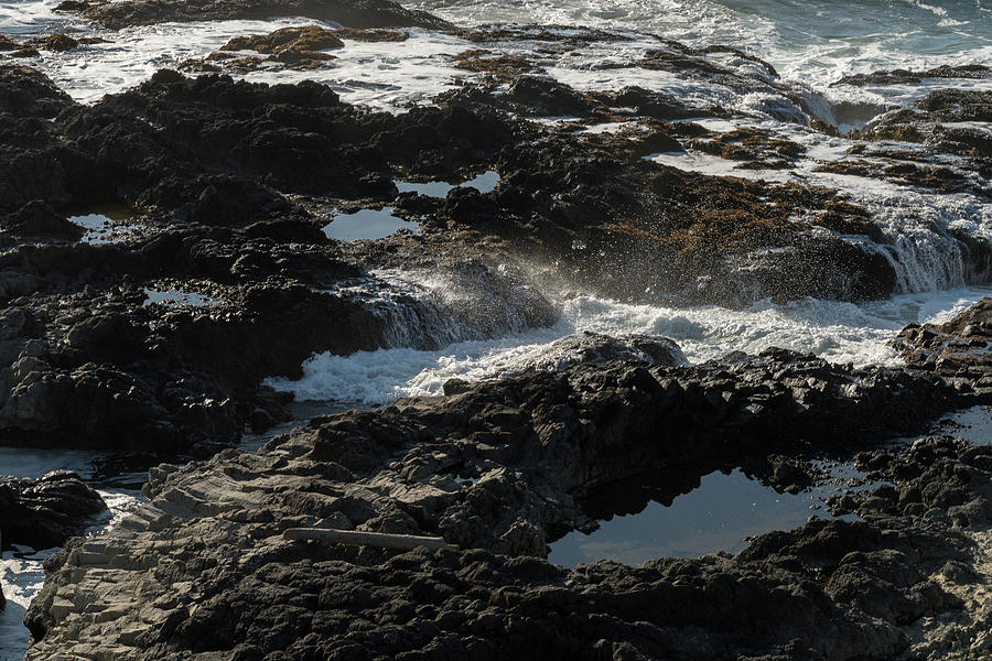Waves Crash On The Rocks Off The Coast At Cape Perpetua Special Interest Area Where Thors Well Is L Photograph