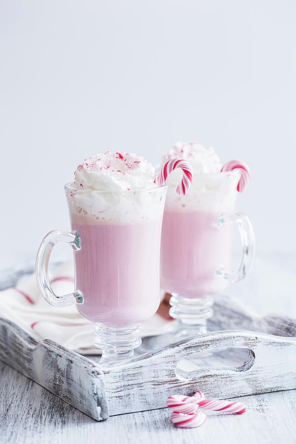 White Hot Chocolate With Candy Cane #2 Photograph by Olga Miltsova