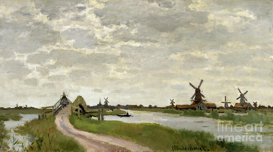 Windmills Near Zaandam, 1871 Painting by Claude Monet