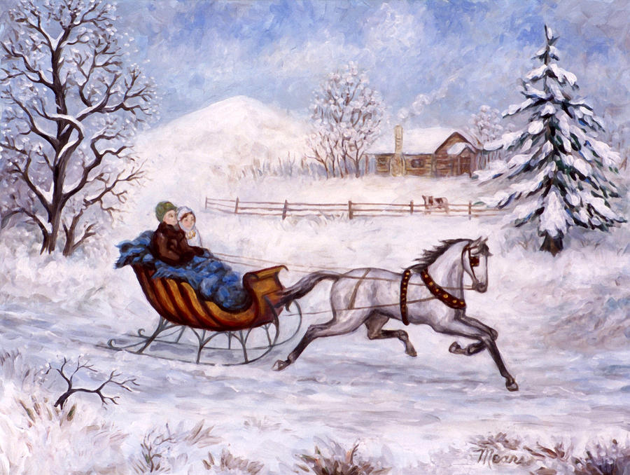 Moon Thomas Kinkade Dealer Postcard Winter Horse Snow Moonlit Sleigh Ride 