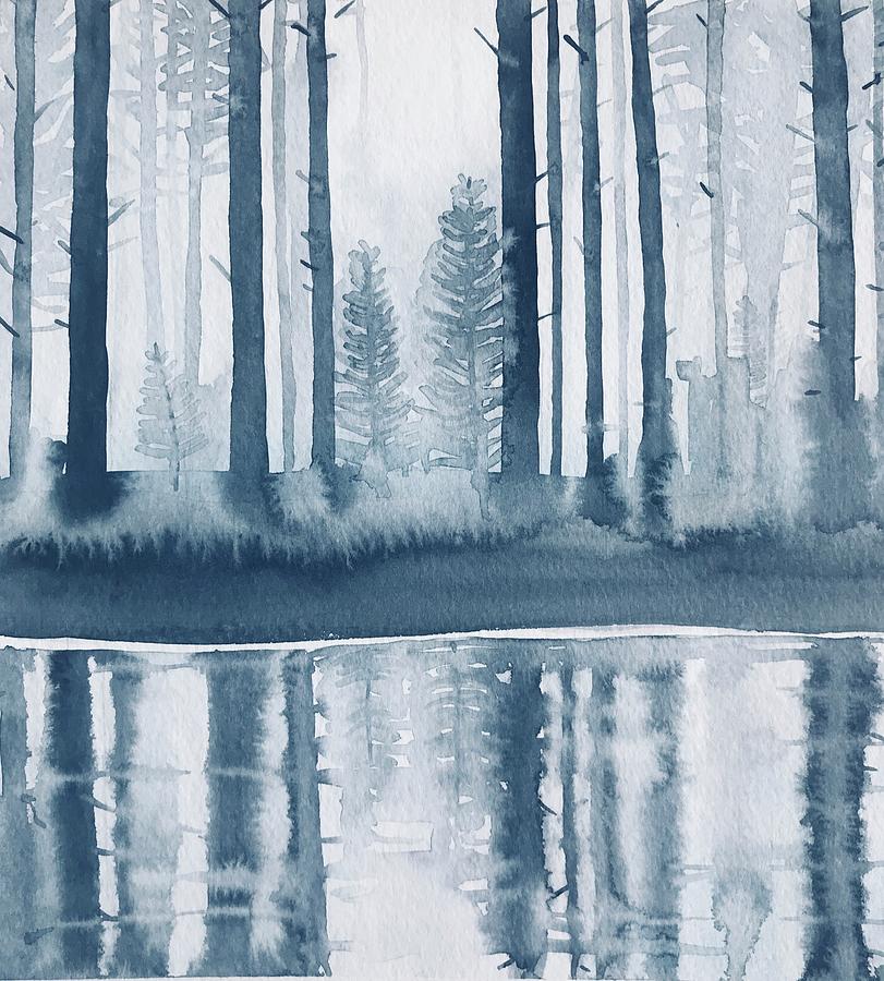 Reflections Painting - Winter Trees on A Pool by Luisa Millicent