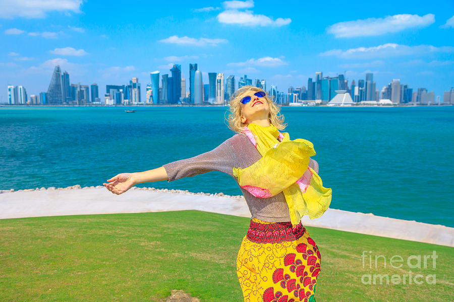 Woman at Doha Skyline #2 Photograph by Benny Marty