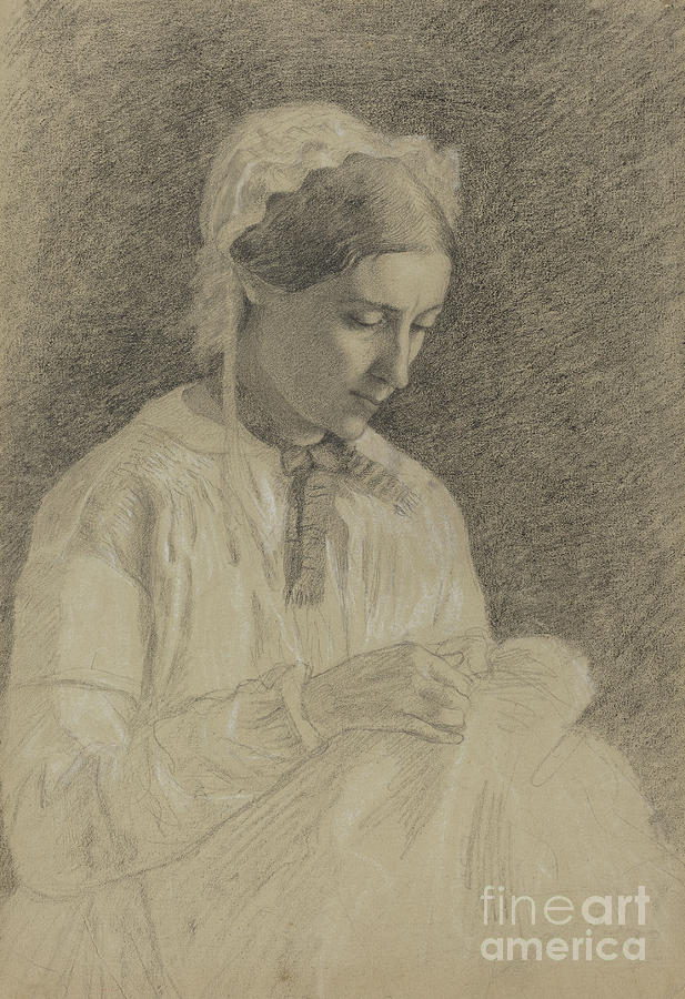 Woman Embroidering Drawing by Edgar Degas