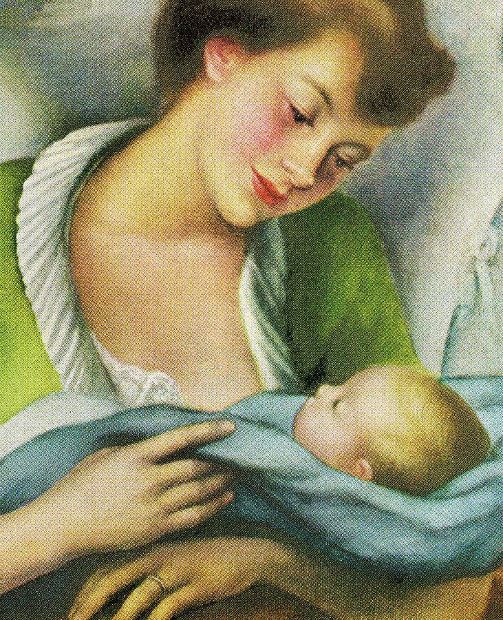 Vintage Drawing - Woman Holding Baby #2 by CSA Images