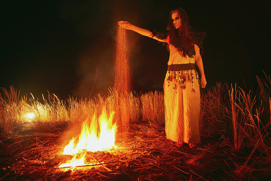 Woman In Halloween Witch Costume Throws The Ashes Of The Dead. #2 ...