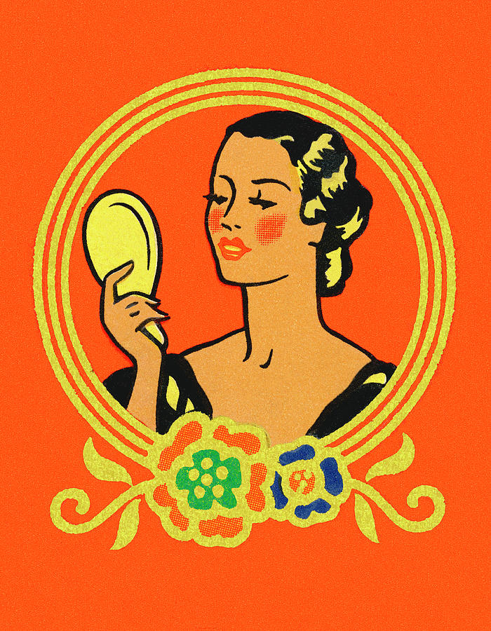 Vintage Drawing - Woman Looking in a Mirror #2 by CSA Images