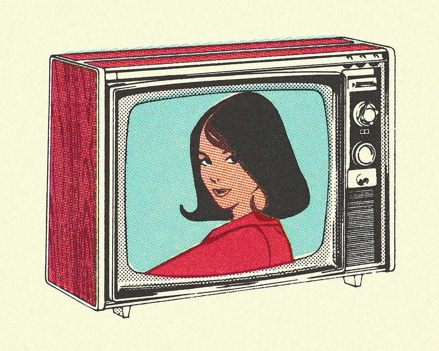 Vintage Drawing - Woman on Television #2 by CSA Images