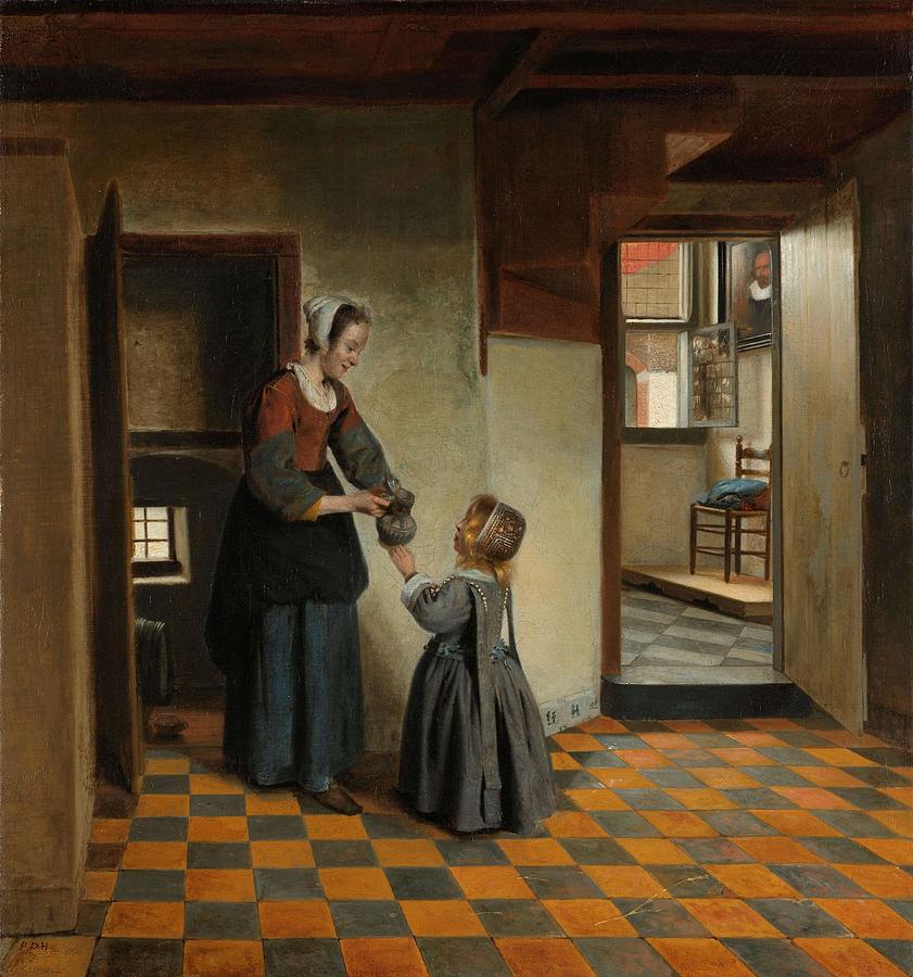 Woman with a Child in a Pantry. #2 Painting by Pieter De Hooch