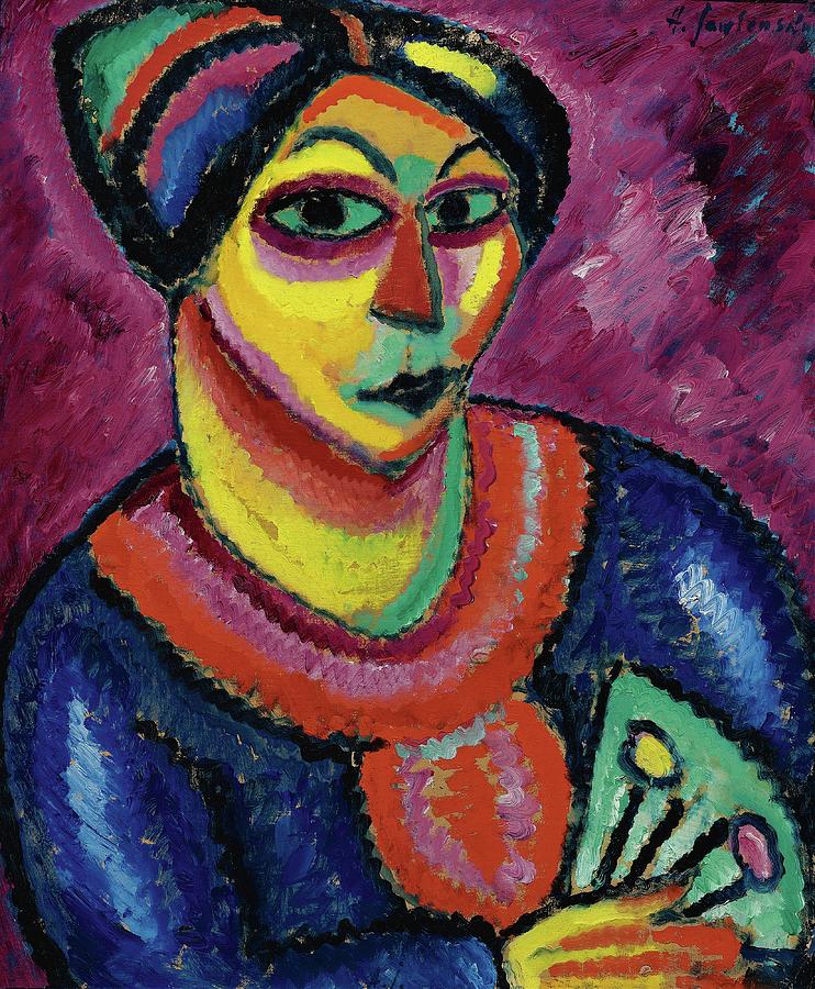 Abstract Painting - Woman With A Green Fan by Alexej Von Jawlensky