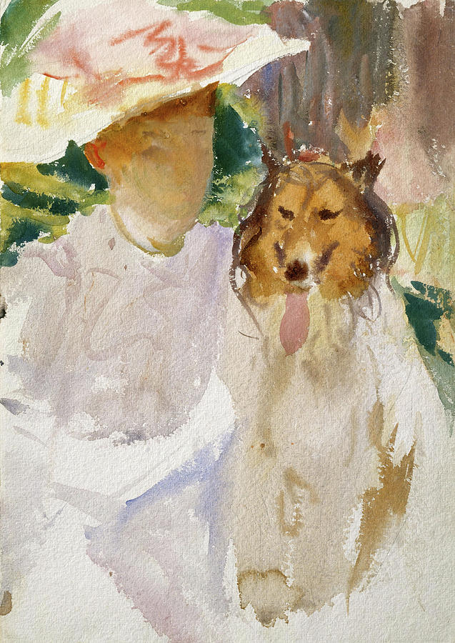 Woman with Collie. #2 Painting by John Singer Sargent