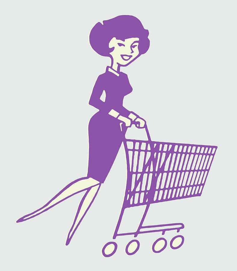 Vintage Drawing - Woman With Shopping Cart #2 by CSA Images