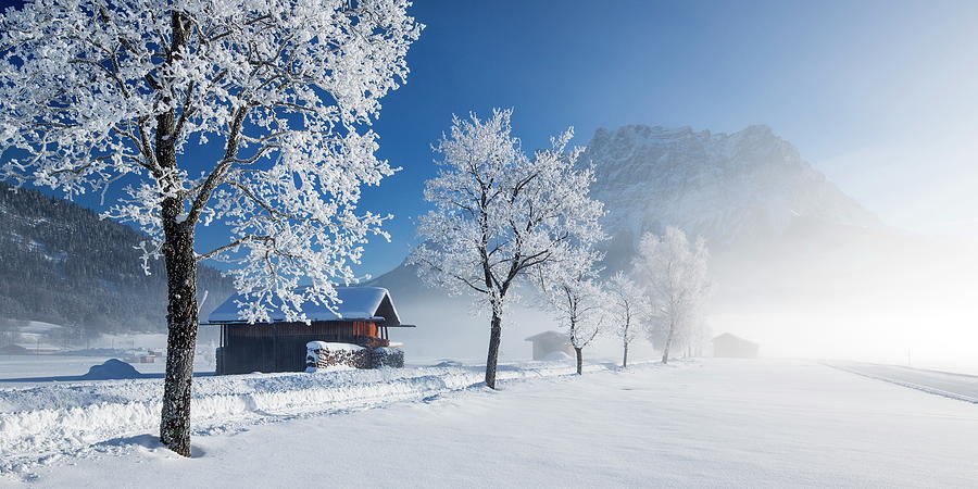 Winter Digital Art - Wooden Hut, Ehrwald, Austria #2 by Reinhard Schmid