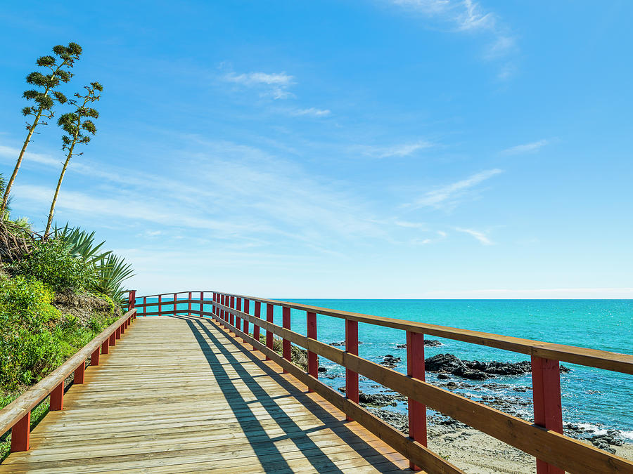 Wooden Walkway In Calahonda Beach, Mijas, Malaga, Spain #2 Photograph by Cavan Images