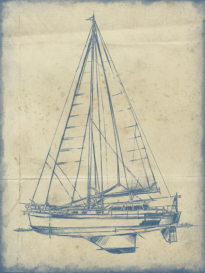 Transportation Painting - Yacht Blueprint I #2 by Ethan Harper