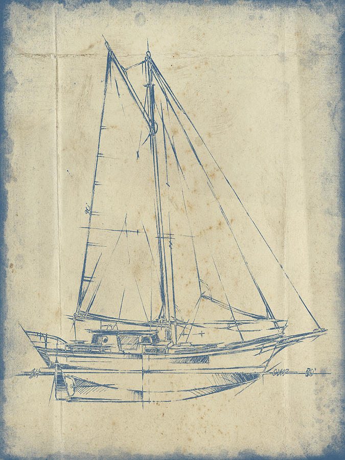 Transportation Painting - Yacht Blueprint IIi #2 by Ethan Harper