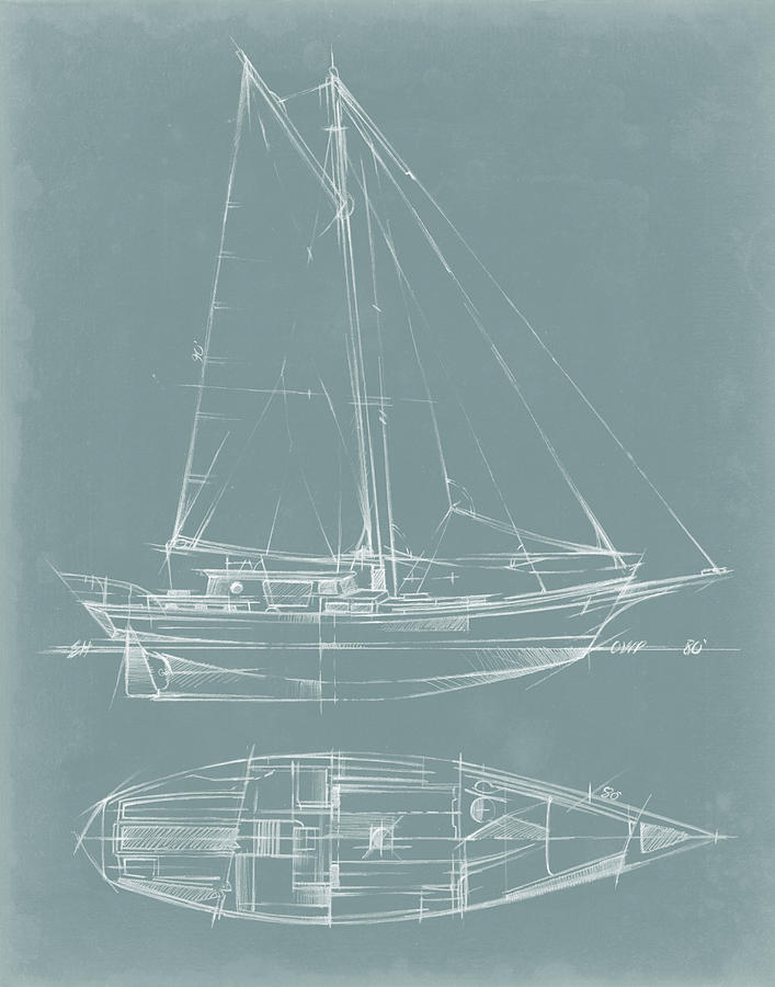 Transportation Painting - Yacht Sketches IIi by Ethan Harper