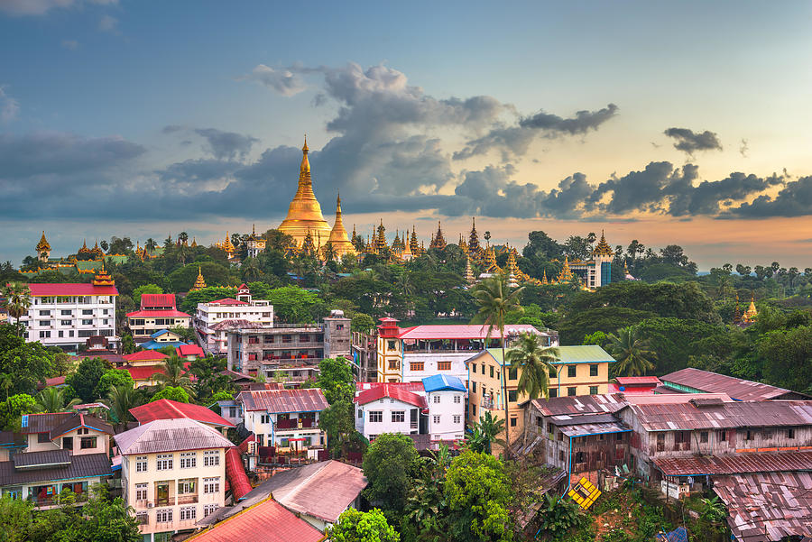 Architecture Photograph - Yangon, Myanmar Skyline With Shwedagon #2 by Sean Pavone