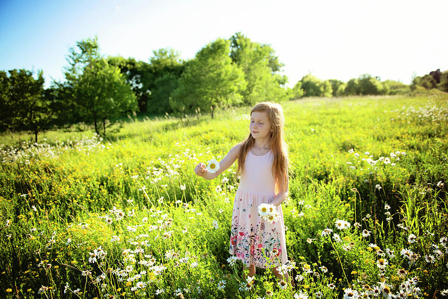 Young Girl With Red Hair In Pink Dress Skipping Through Meadow #2 ...