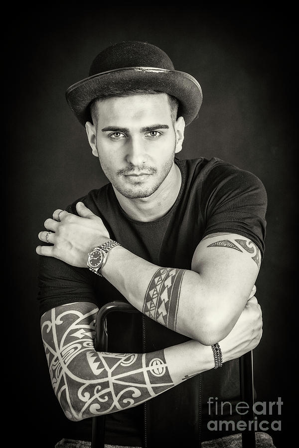 Young Man With Black Bowler Hat And Tattoos Photograph