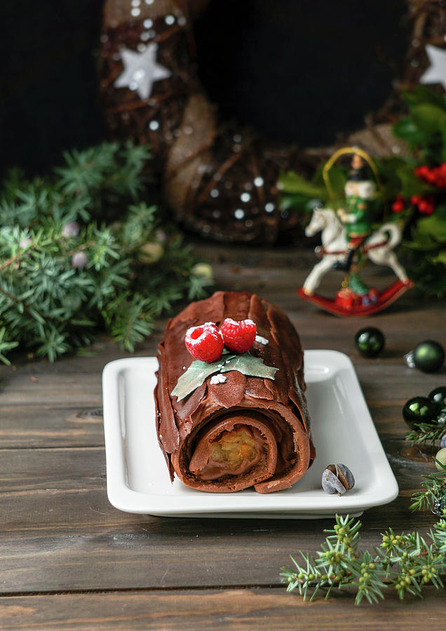 Yule Log Cake - Christmas Bche De Noel #2 Photograph by Julia Bogdanova