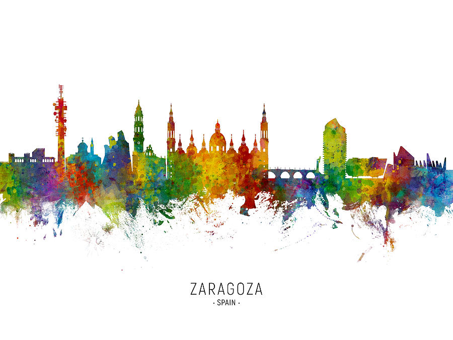 Zaragoza Spain Skyline #2 Digital Art by Michael Tompsett