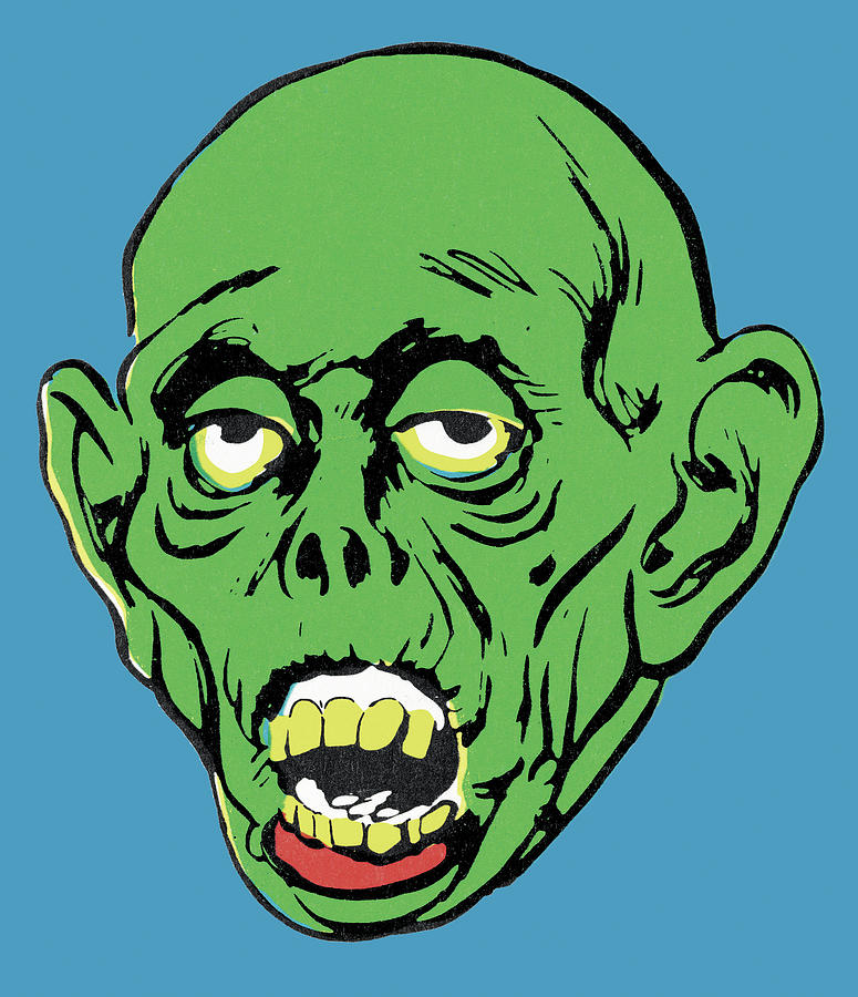 Vintage Drawing - Zombie Head #2 by CSA Images