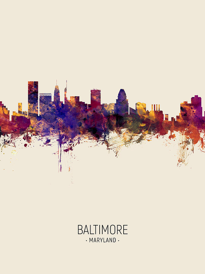 Baltimore Digital Art - Baltimore Maryland Skyline #20 by Michael Tompsett