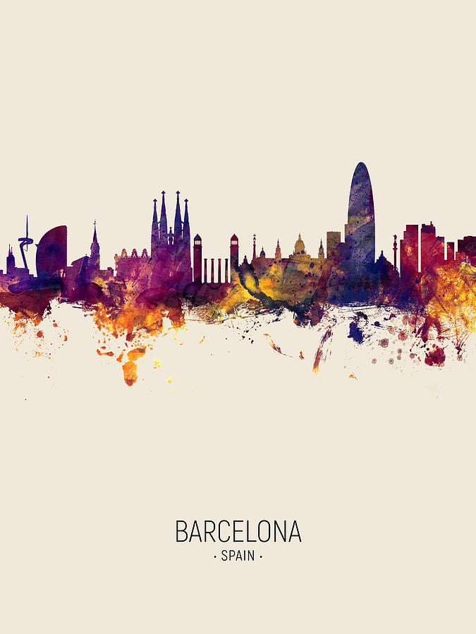 Barcelona Digital Art - Barcelona Spain Skyline #20 by Michael Tompsett