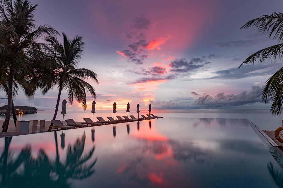 Holiday Photograph - Beautiful Poolside And Sunset Sky #20 by Levente Bodo