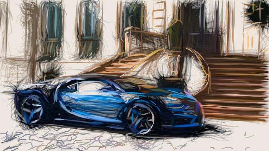 Bugatti Chiron Drawing #24 Digital Art by CarsToon Concept