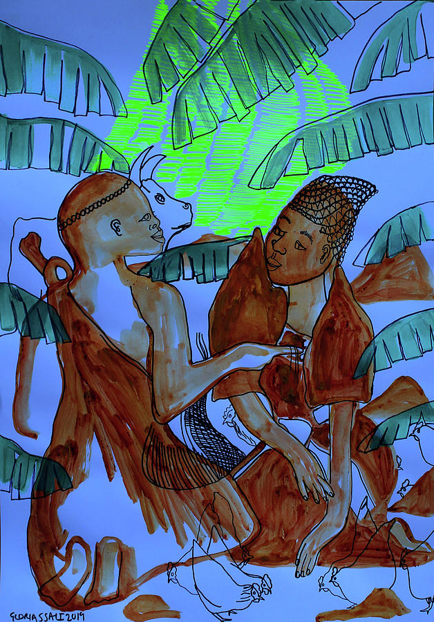 Kintu and Nambi Kintus Tasks #20 Painting by Gloria Ssali