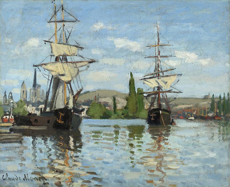 Claude Monet Painting - Ships Riding On The Seine At Rouen by Claude Monet
