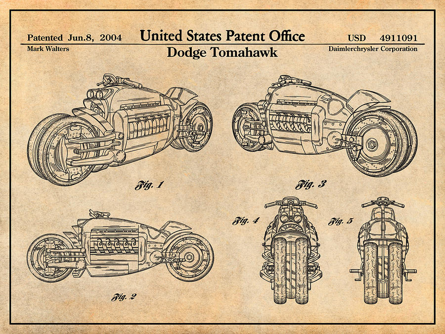 2003 Dodge Tomahawk V12 Antique Paper Patent Print Drawing by Greg Edwards