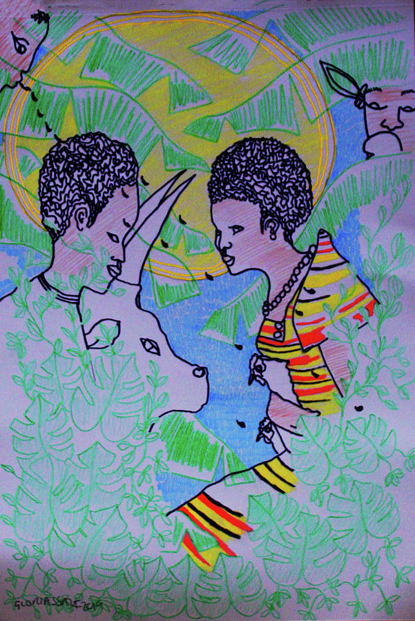 Kintu and Nambi #201 Painting by Gloria Ssali